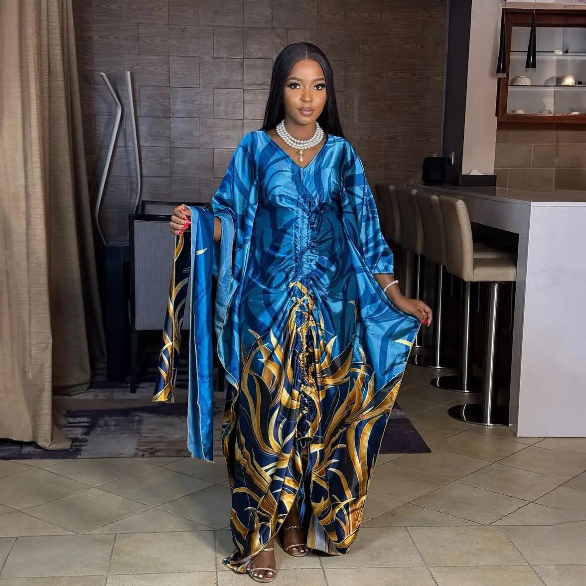 Fashion in 2025 african dress woman Printed fabric new in dresses Loose With a belt african dresses for woman - Free Delivery Worldwide only at Flexi Africa