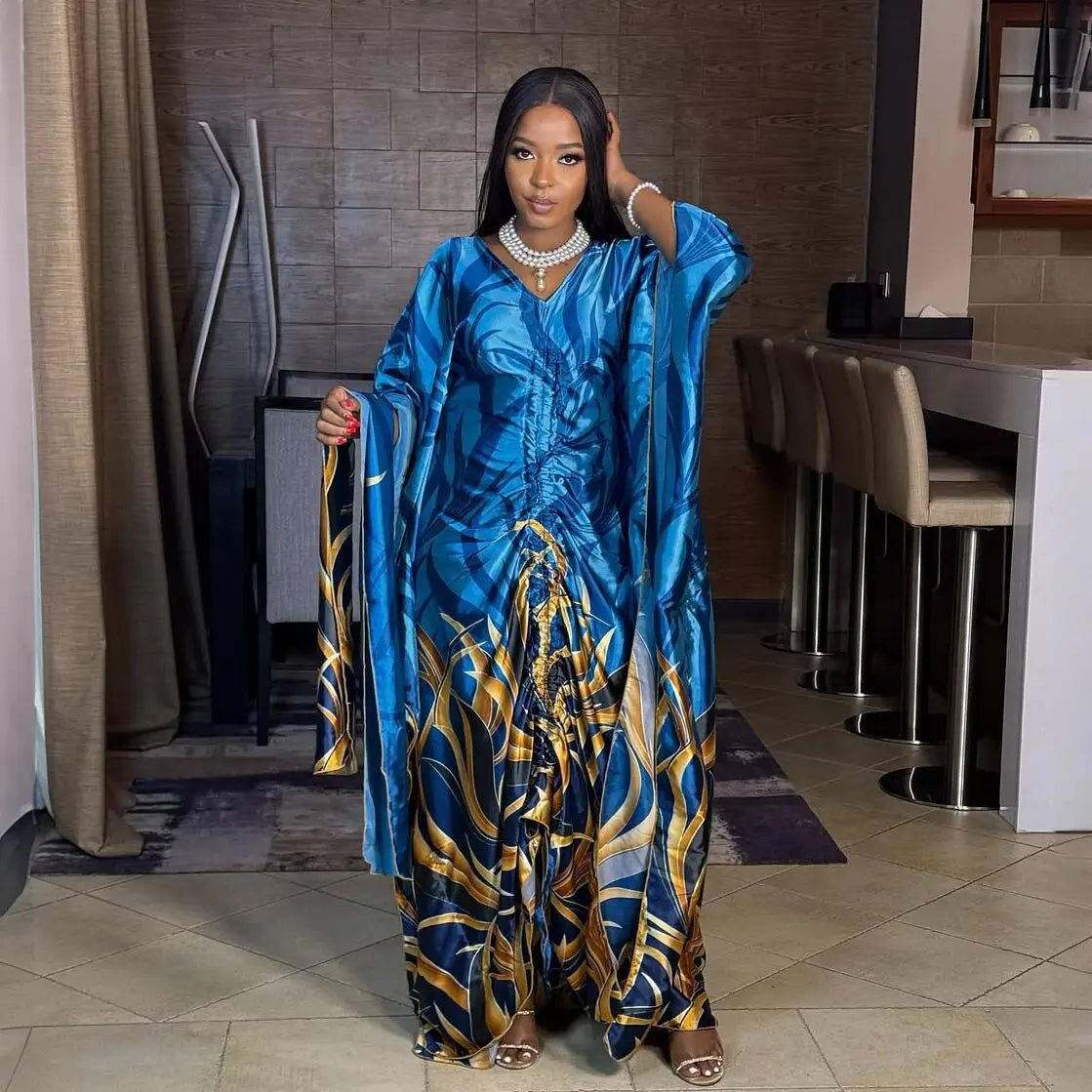 Fashion in 2025 african dress woman Printed fabric new in dresses Loose With a belt african dresses for woman - Free Delivery Worldwide only at Flexi Africa