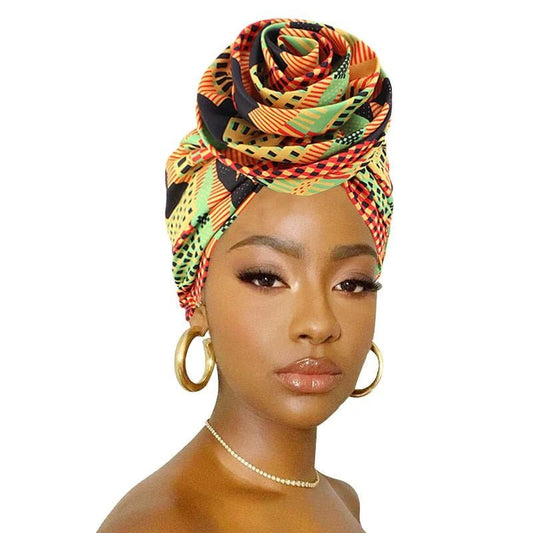 Floral Dashiki Stretch Bandana: Vibrant African Print Headwrap for Women's Party Turban and Hair Accessory Needs - Free Delivery Worldwide only at Flexi Africa