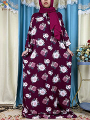 Floral Elegance: New African Abaya Dress with Turban Joint - Loose-Fit Muslim Rayon - Flexi Africa - Flexi Africa offers Free Delivery Worldwide - Vibrant African traditional clothing showcasing bold prints and intricate designs