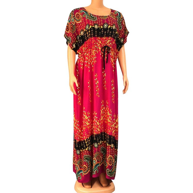 Floral Print African Dress for Women with Lace Detailing and Matching Scarf - 100% Cotton - Free Delivery Worldwide only at Flexi Africa