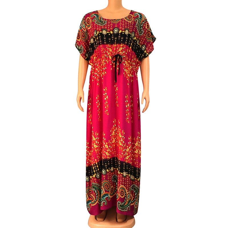 Floral Print African Dress for Women with Lace Detailing and Matching Scarf - 100% Cotton - Free Delivery Worldwide only at Flexi Africa