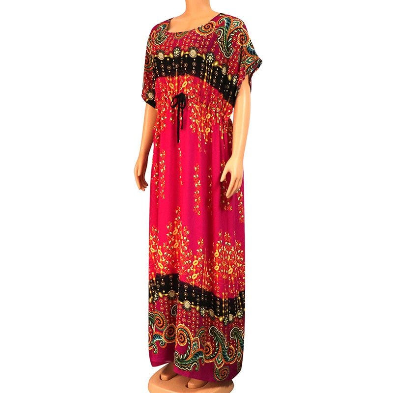 Floral Print African Dress for Women with Lace Detailing and Matching Scarf - 100% Cotton - Free Delivery Worldwide only at Flexi Africa