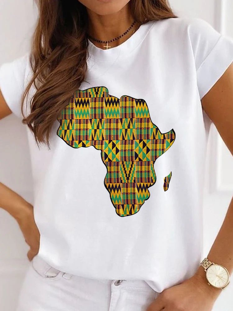 Fresh African Women's Casual Short Sleeve T-shirt: Loose-Fit O-neck White Tee - Flexi Africa - Flexi Africa offers Free Delivery Worldwide - Vibrant African traditional clothing showcasing bold prints and intricate designs