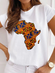 Fresh African Women's Casual Short Sleeve T-shirt: Loose-Fit O-neck White Tee - Flexi Africa - www.flexiafrica.com FREE POST