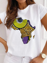 Fresh African Women's Casual Short Sleeve T-shirt: Loose-Fit O-neck White Tee - Flexi Africa - www.flexiafrica.com FREE POST