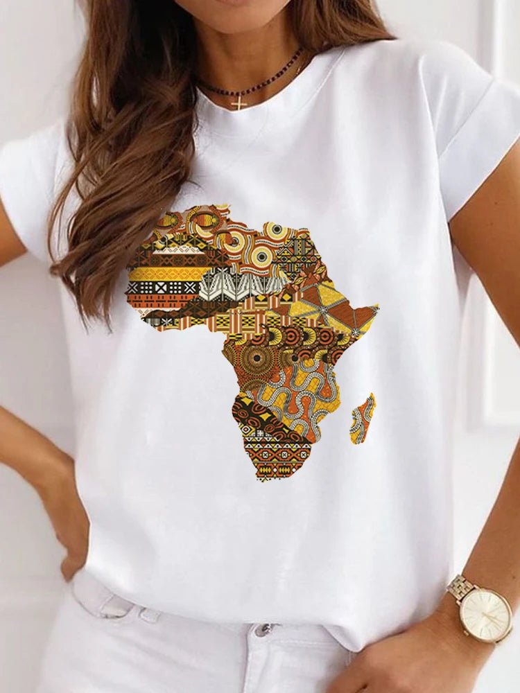 Fresh African Women's Casual Short Sleeve T-shirt: Loose-Fit O-neck White Tee - Flexi Africa - Flexi Africa offers Free Delivery Worldwide - Vibrant African traditional clothing showcasing bold prints and intricate designs