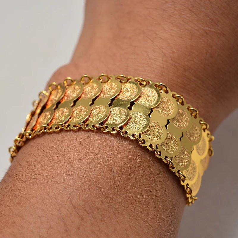 Gold Coin Bangles & Bracelets for Women and Men – African Jewelry Gifts - Free Delivery Worldwide only at Flexi Africa