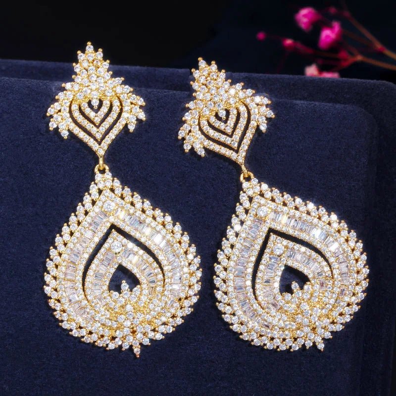 Gold Color African Nigerian Big Long Earrings for Women - Perfect for Weddings and Parties - Free Delivery Worldwide only at Flexi Africa