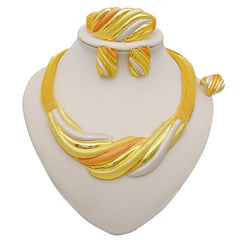 Gold Necklace Set for Women: Ideal for Nigerian African Weddings Complete with Earrings Rings - Flexi Africa