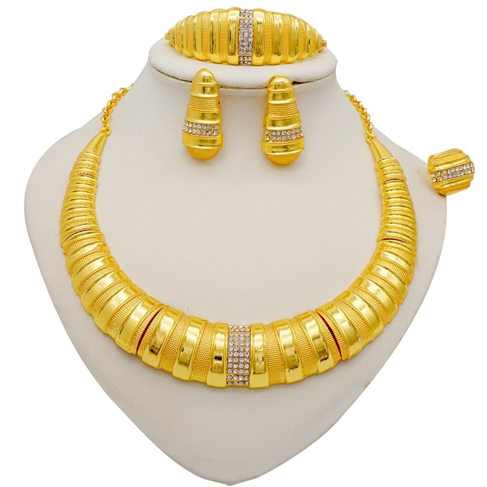 Gold Necklace Set for Women: Ideal for Nigerian African Weddings Complete with Earrings Rings - Flexi Africa