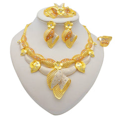 Gold Necklace Set for Women: Ideal for Nigerian African Weddings Complete with Earrings Rings - Flexi Africa