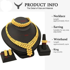 Gold Plated Wedding Jewelry Set - Complete African Chokers Necklace, Earrings, and Rings Fashion Bridal Jewellery Set