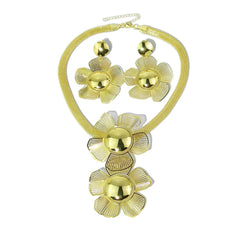 Golden Big Flower Jewelry Set: Pendant Necklace and Drop Earrings - Flexi Africa Free Delivery Worldwide www.flexiafrica.com