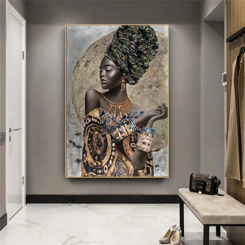 Hand Painted Canvas: African Black Woman Portrait - Unique DIY Art for Home Decor - Flexi Africa - Flexi Africa offers Free Delivery Worldwide - Vibrant African traditional clothing showcasing bold prints and intricate designs