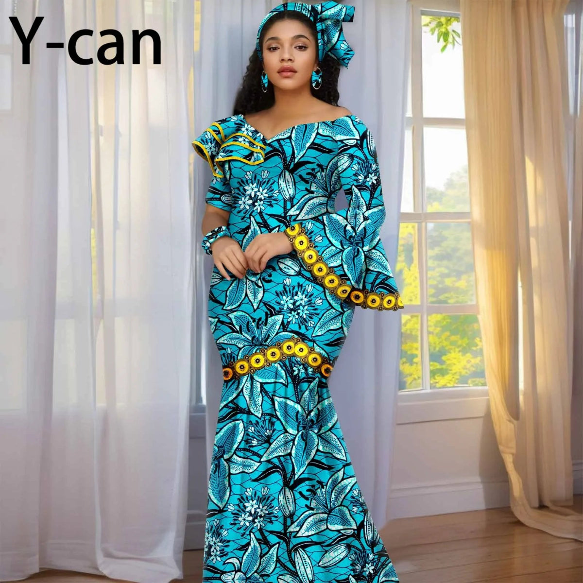 Luxury African Ankara Print Dress – Elegant Slim Fit Gown for Women’s Birthday, Wedding, and Party Events - Free Delivery Worldwide only at Flexi Africa