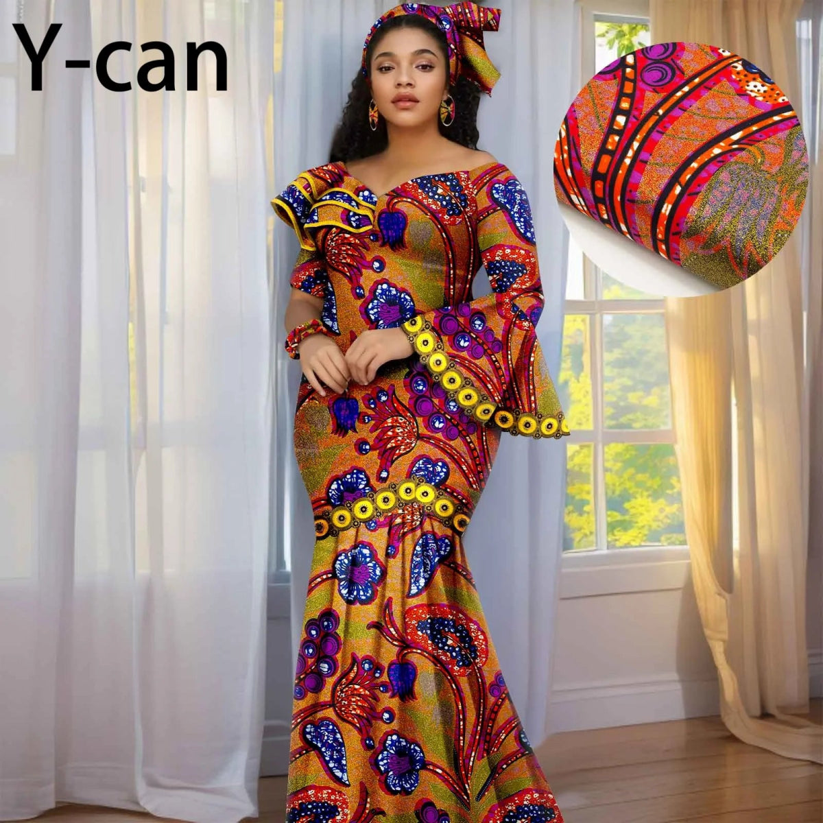Luxury African Ankara Print Dress – Elegant Slim Fit Gown for Women’s Birthday, Wedding, and Party Events - Free Delivery Worldwide only at Flexi Africa