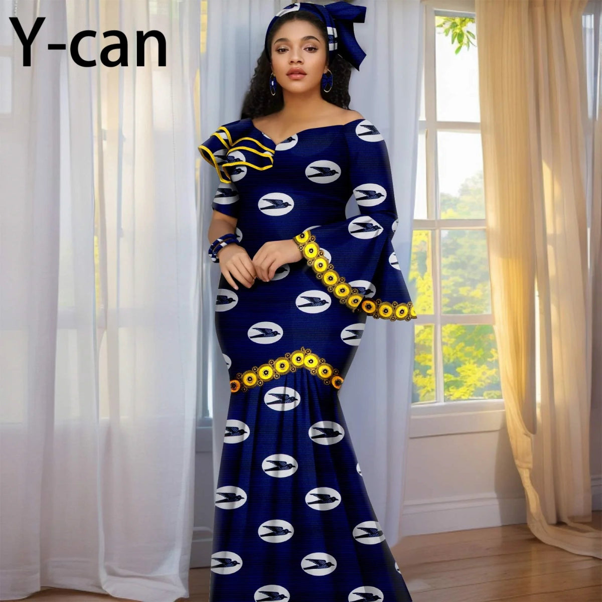 Luxury African Ankara Print Dress – Elegant Slim Fit Gown for Women’s Birthday, Wedding, and Party Events - Free Delivery Worldwide only at Flexi Africa