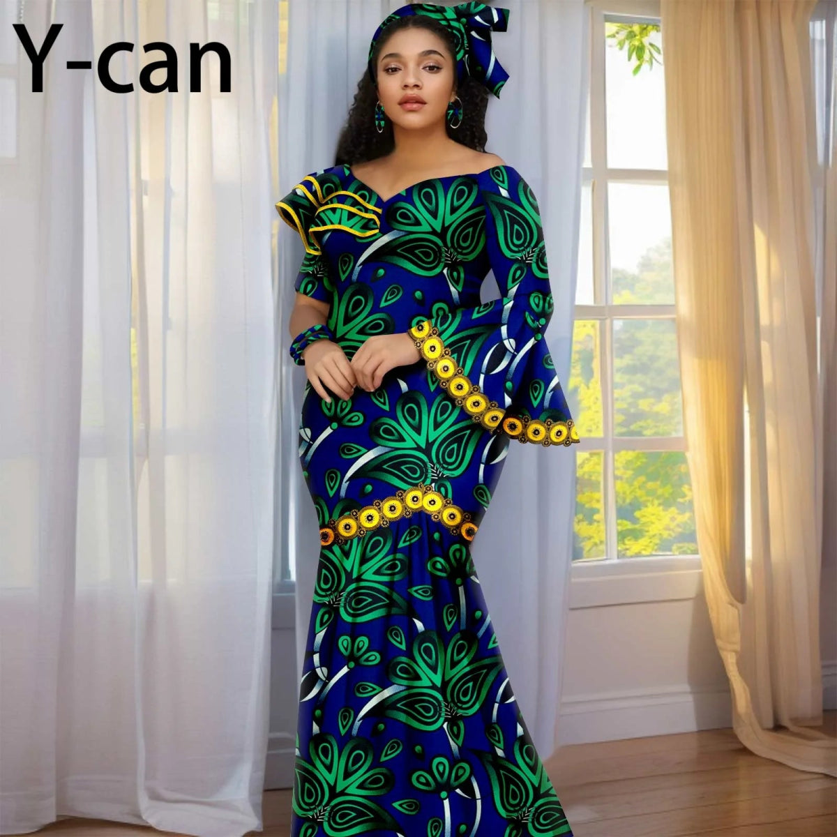 Luxury African Ankara Print Dress – Elegant Slim Fit Gown for Women’s Birthday, Wedding, and Party Events - Free Delivery Worldwide only at Flexi Africa