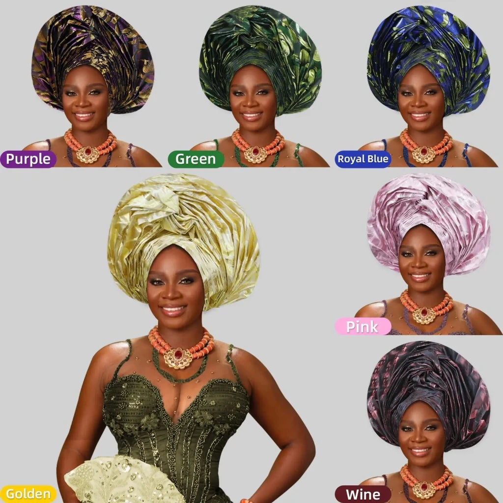 Luxury African Auto Gele Headwrap – High - Quality Wedding & Party Turban for Women - Free Delivery Worldwide only at Flexi Africa