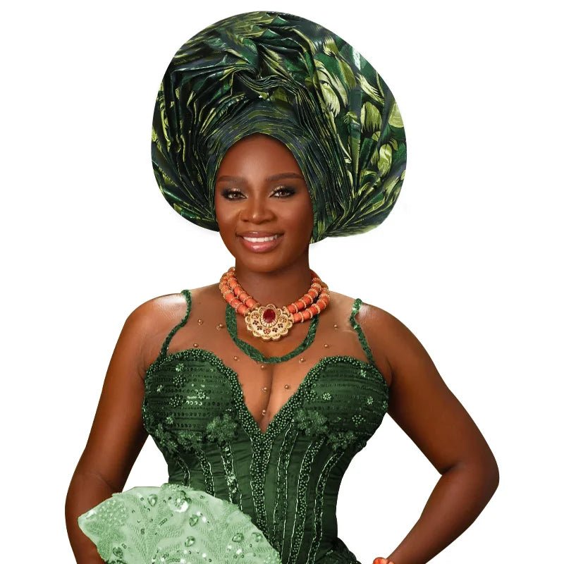Luxury African Auto Gele Headwrap – High - Quality Wedding & Party Turban for Women - Free Delivery Worldwide only at Flexi Africa