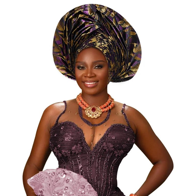 Luxury African Auto Gele Headwrap – High - Quality Wedding & Party Turban for Women - Free Delivery Worldwide only at Flexi Africa
