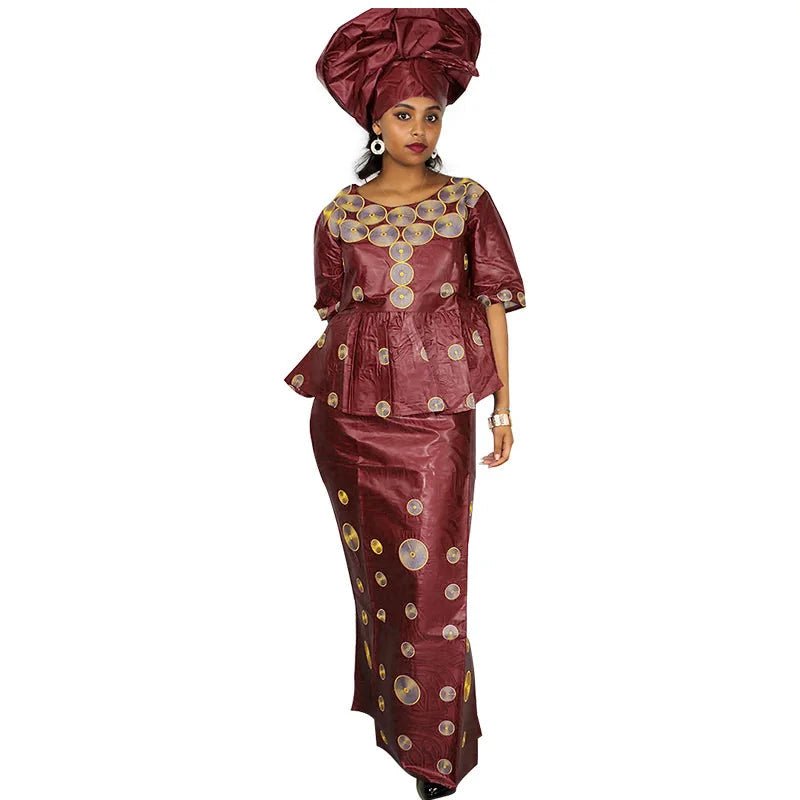 Luxury African Bazin Riche Embroidery Plus Size Elegant Church & Party Dress - Free Delivery Worldwide only at Flexi Africa