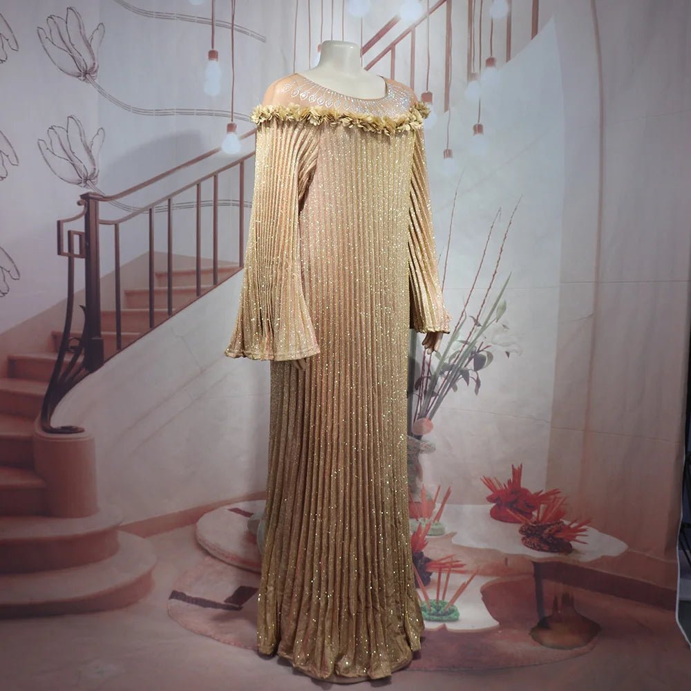 Luxury African Boubou Dress for Women – Classical Elegance Rhodochrosite Design with Folded Pleats - Free Delivery Worldwide only at Flexi Africa