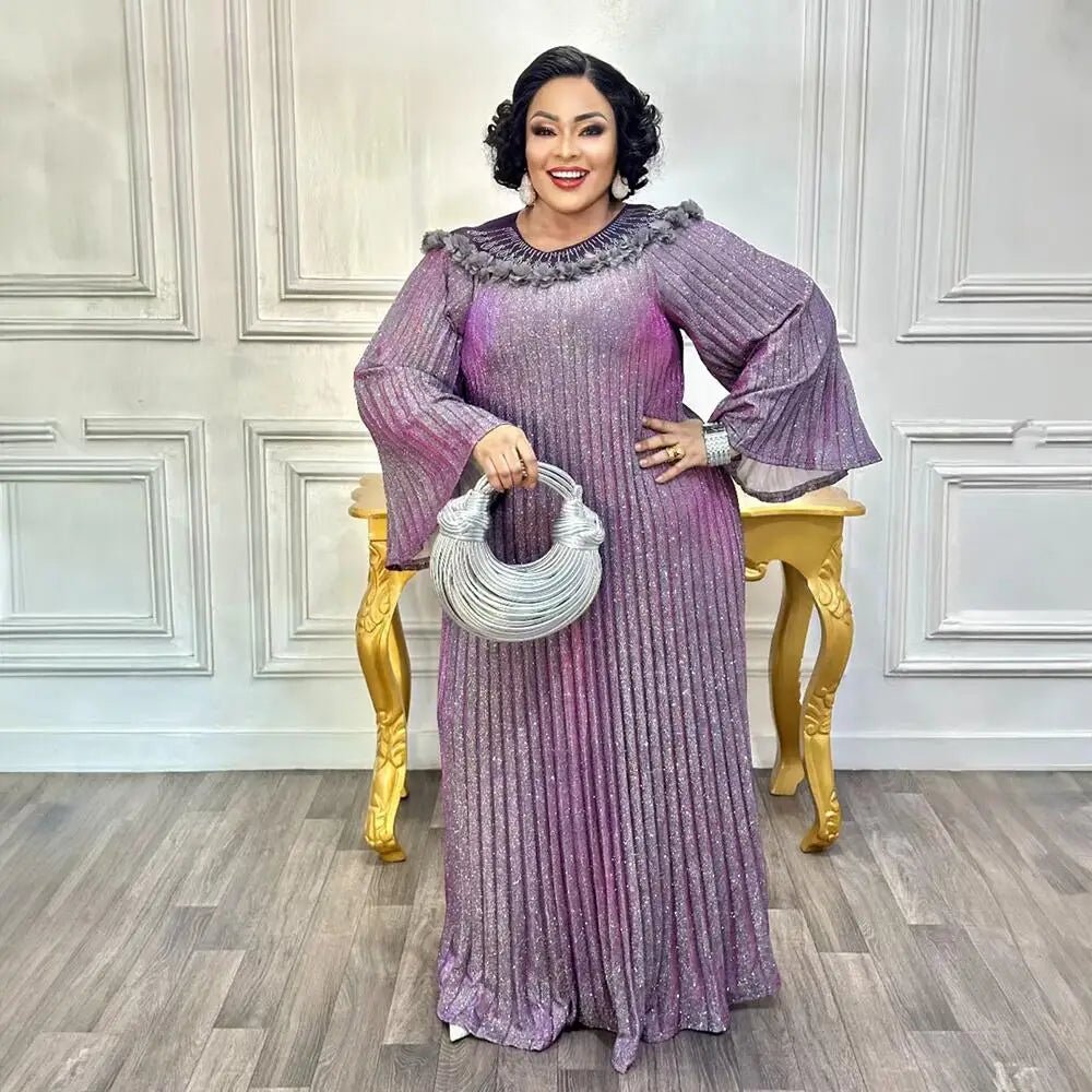 Luxury African Boubou Dress for Women – Classical Elegance Rhodochrosite Design with Folded Pleats - Free Delivery Worldwide only at Flexi Africa