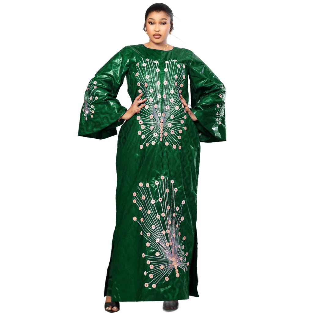 Luxury African Boubou Dress for Women – Rich Embroidery Design in Premium Fabric - Free Delivery Worldwide only at Flexi Africa