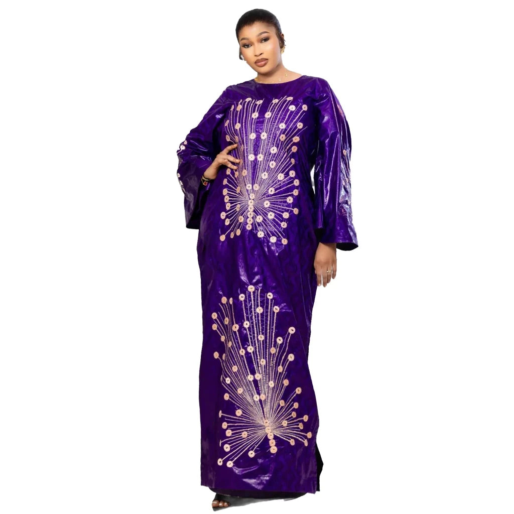 Luxury African Boubou Dress for Women – Rich Embroidery Design in Premium Fabric - Free Delivery Worldwide only at Flexi Africa