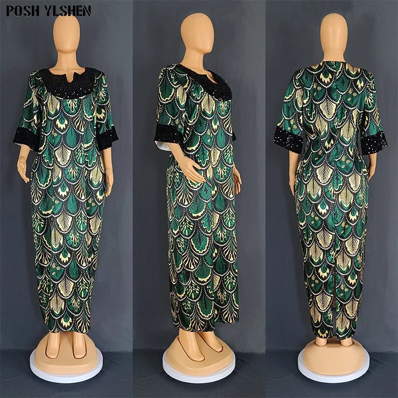 Buy Luxury African Long Gown – Sequin Embellished Caftan Dress with Floral Print and Slit for only $61.49 at Flexi Africa!