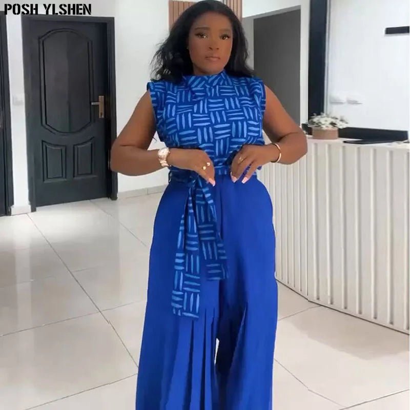 Luxury African Outfit for Women – Ankara Pleated Pants and Top Set, Plus Size Vacation Wear - Free Delivery Worldwide only at Flexi Africa