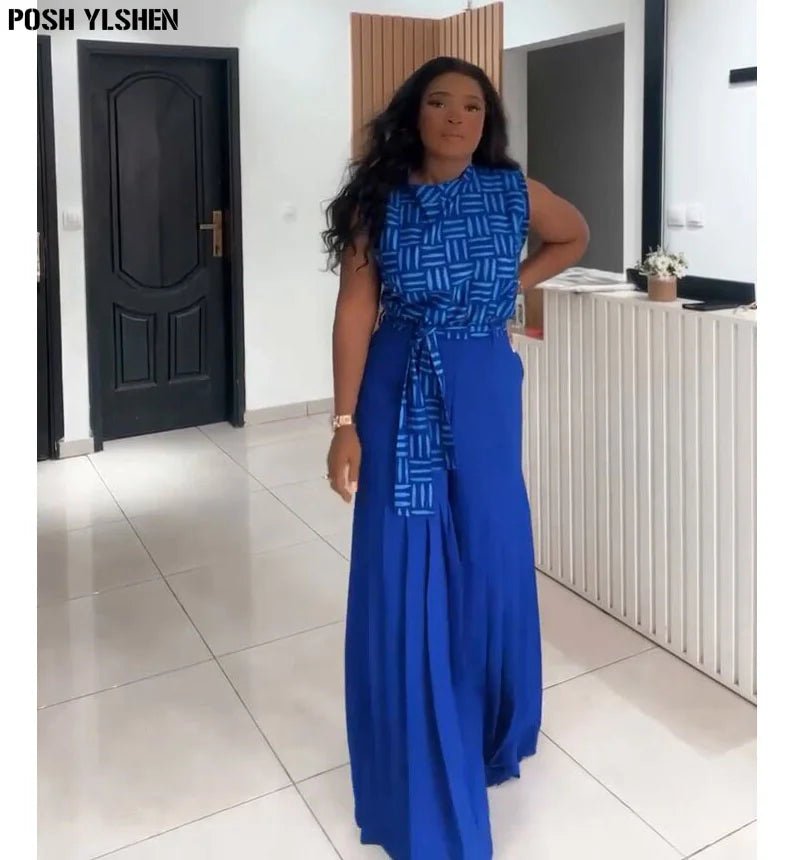 Luxury African Outfit for Women – Ankara Pleated Pants and Top Set, Plus Size Vacation Wear - Free Delivery Worldwide only at Flexi Africa