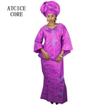 Luxury Bazin Riche African Dress for Women – Embroidered Maxi Gown with Headtie - Free Delivery Worldwide only at Flexi Africa