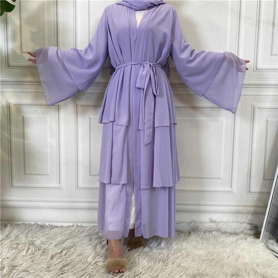 Luxury Chiffon Open Abaya Layered Kaftan for Women – Elegant Robe and Fashionable Caftan Dress - Free Delivery Worldwide only at Flexi Africa