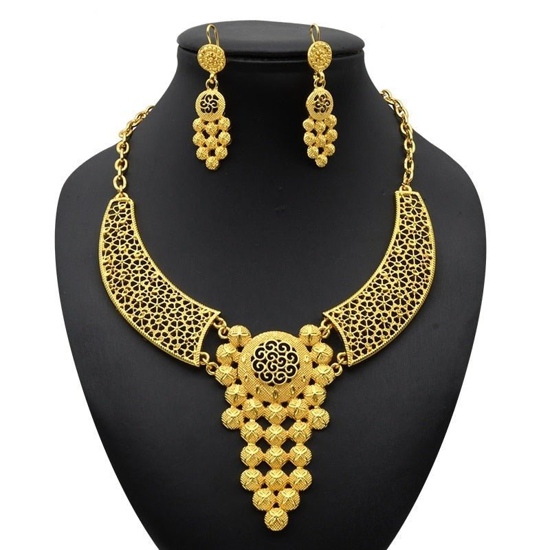 Luxury Plated Jewelry Set For Women Bridal Wedding Necklace And Earrings Set African Necklace Choker Gifts - Flexi Africa