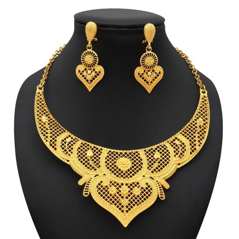 Luxury Plated Jewelry Set For Women Bridal Wedding Necklace And Earrings Set African Necklace Choker Gifts - Flexi Africa