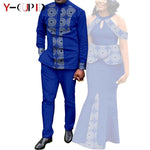 Buy Matching Bazin African Couple Attire – Women’s Mermaid Dress & Men’s Shirt Pant Set for only $67.83 at Flexi Africa!