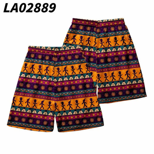 Men's African Bazin Rich Vintage Print Trousers - Fashionable Kanga Summer Dashiki Loose Casual Pants - Free Delivery Worldwide only at Flexi Africa