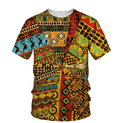 Men's African Folk Ethnic 3D Printed Fashion - O Collar, Short Sleeve, Loose Fit, Plus Size Top - Flexi Africa - Flexi Africa offers Free Delivery Worldwide - Vibrant African traditional clothing showcasing bold prints and intricate designs