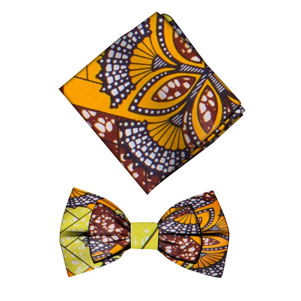 Men’s African Print Cotton Bow Tie and Kerchief – Bohemian Style Gift Set - Free Delivery Worldwide only at Flexi Africa
