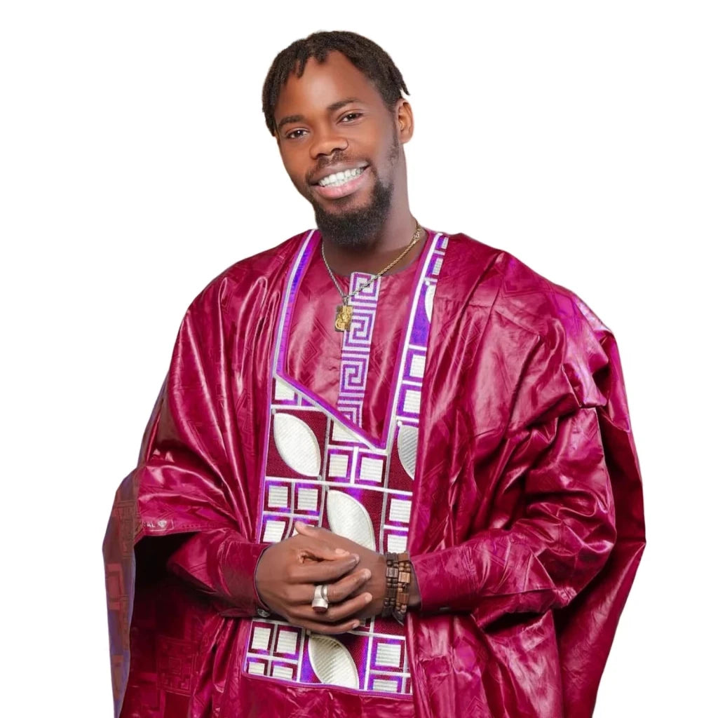 Men’s Bazin Riche African Top – Elegant Long Sleeve Embroidered Design - Free Delivery Worldwide only at Flexi Africa