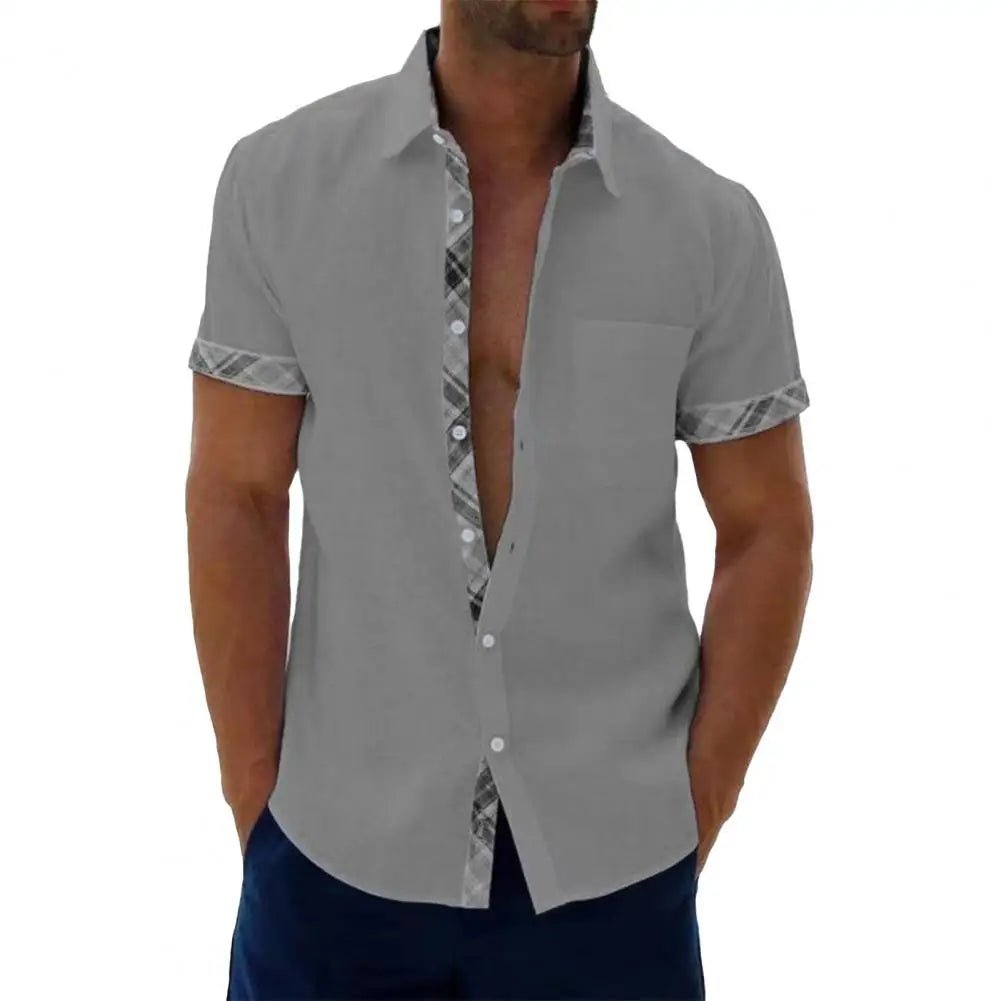 Men's Summer Plaid Short Sleeve Shirt - Button - Up Lapel with Patch Pocket Casual Top - Flexi Africa - Free Delivery Worldwide only at www.flexiafrica.com