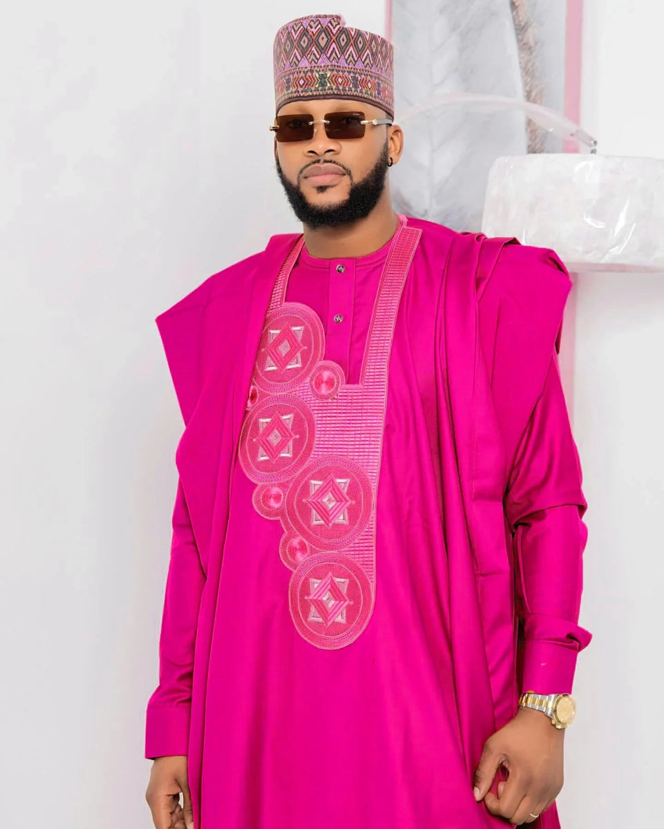 Men’s Traditional Bazin Riche 3PC Set – Embroidered Long Sleeve Top & Pants - Free Delivery Worldwide only at Flexi Africa