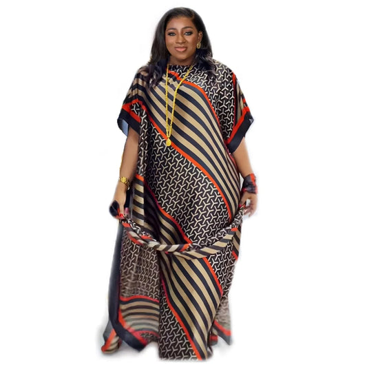 New Style Fashion Oversize African Women Clothing Dubai Dashiki Abaya Free Size Print Design With Scarf Loose Long Dress - Free Delivery Worldwide only at Flexi Africa