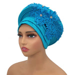 Nigerian Wedding Auto Gele – Elegant Embroidered Lace Women’s Turban Headtie - Free Delivery Worldwide only at Flexi Africa