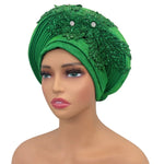Nigerian Wedding Auto Gele – Elegant Embroidered Lace Women’s Turban Headtie - Free Delivery Worldwide only at Flexi Africa