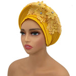 Nigerian Wedding Auto Gele – Elegant Embroidered Lace Women’s Turban Headtie - Free Delivery Worldwide only at Flexi Africa