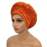 Nigerian Wedding Auto Gele – Elegant Embroidered Lace Women’s Turban Headtie - Free Delivery Worldwide only at Flexi Africa